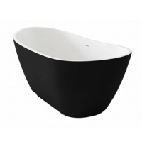 Freistehende Badewanne Balneo PARMA NO RIM 170 x 72 cm weiß/schwarz Acryl mit Rahmen aus Edelstahl und 6 Stabilisierungsfüßen, mit Überlauf und weißem Stopfen