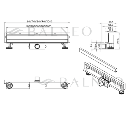Balneo W-Drain NEXT 2in1 Linien-Wandablauf 100 cm Edelstahl doppelseitig