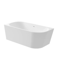 Freistehende linke Eckbadewanne Balneo AVOLA 150 x 75 cm weiß, Acryl, mit Edelstahlrahmen und 6 Stabilisierungsfüßen, mit Überlauf und Stopfen in White