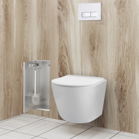 Schowek na szczotkę WC Balneo Wall Box Brush S Tiles lewy do wbudowania w ścianę ze stali nierdzewnej