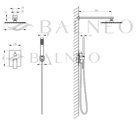 Balneo Cascade Brausebatterie 3er Set inox