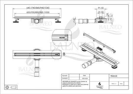 Balneo Slim & Low ProLine Mirror Silver 80 cm Spiegelchrom-Linienablauf für den Boden